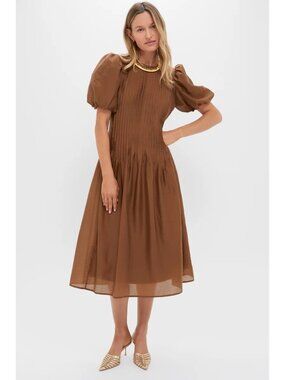 Hyacinth House Taffeta Mere Dress in Toffee Nut Small New Womens Midi